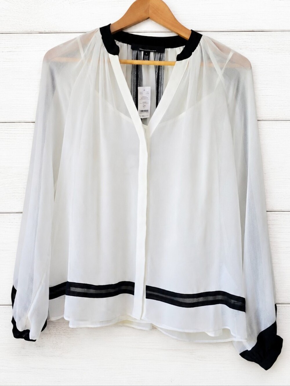 NWT White House Black Market White Semi-Sheer Blouse with Camisole Size S